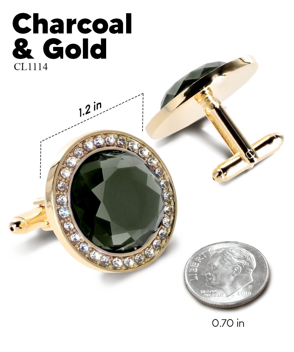 Vittorio Vico Discus Crystal Colorstone Bling Cufflinks: CL11XX Series - Black and Gold - Cufflinks - Vittorio Vico