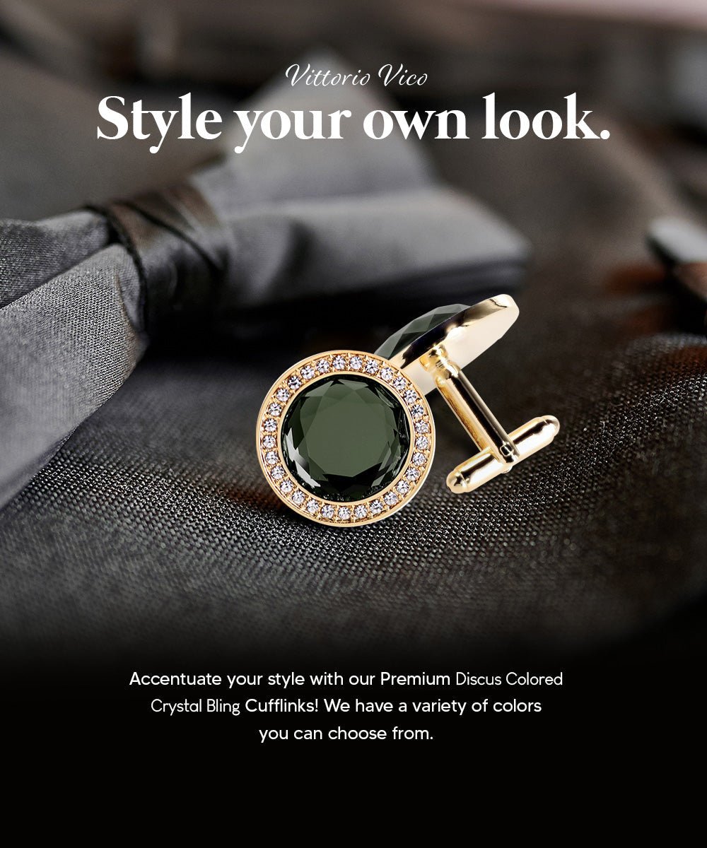 Vittorio Vico Discus Crystal Colorstone Bling Cufflinks: CL11XX Series - Black and Gold - Cufflinks - Vittorio Vico