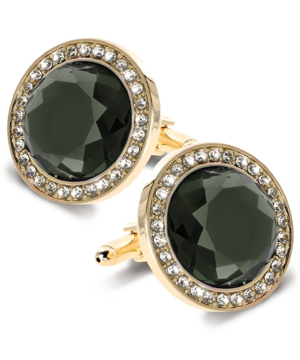 Vittorio Vico Discus Crystal Colorstone Bling Cufflinks: CL11XX Series - Black and Gold - Cufflinks - Vittorio Vico