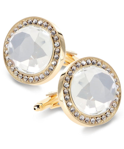 Vittorio Vico Discus Crystal Colorstone Bling Cufflinks: CL11XX Series - Clear and Gold - Cufflinks - Vittorio Vico