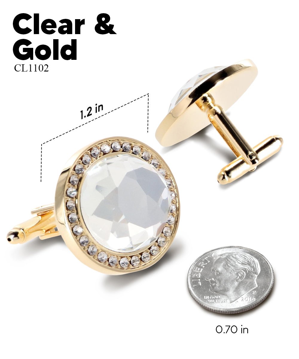 Vittorio Vico Discus Crystal Colorstone Bling Cufflinks: CL11XX Series - Clear and Gold - Cufflinks - Vittorio Vico