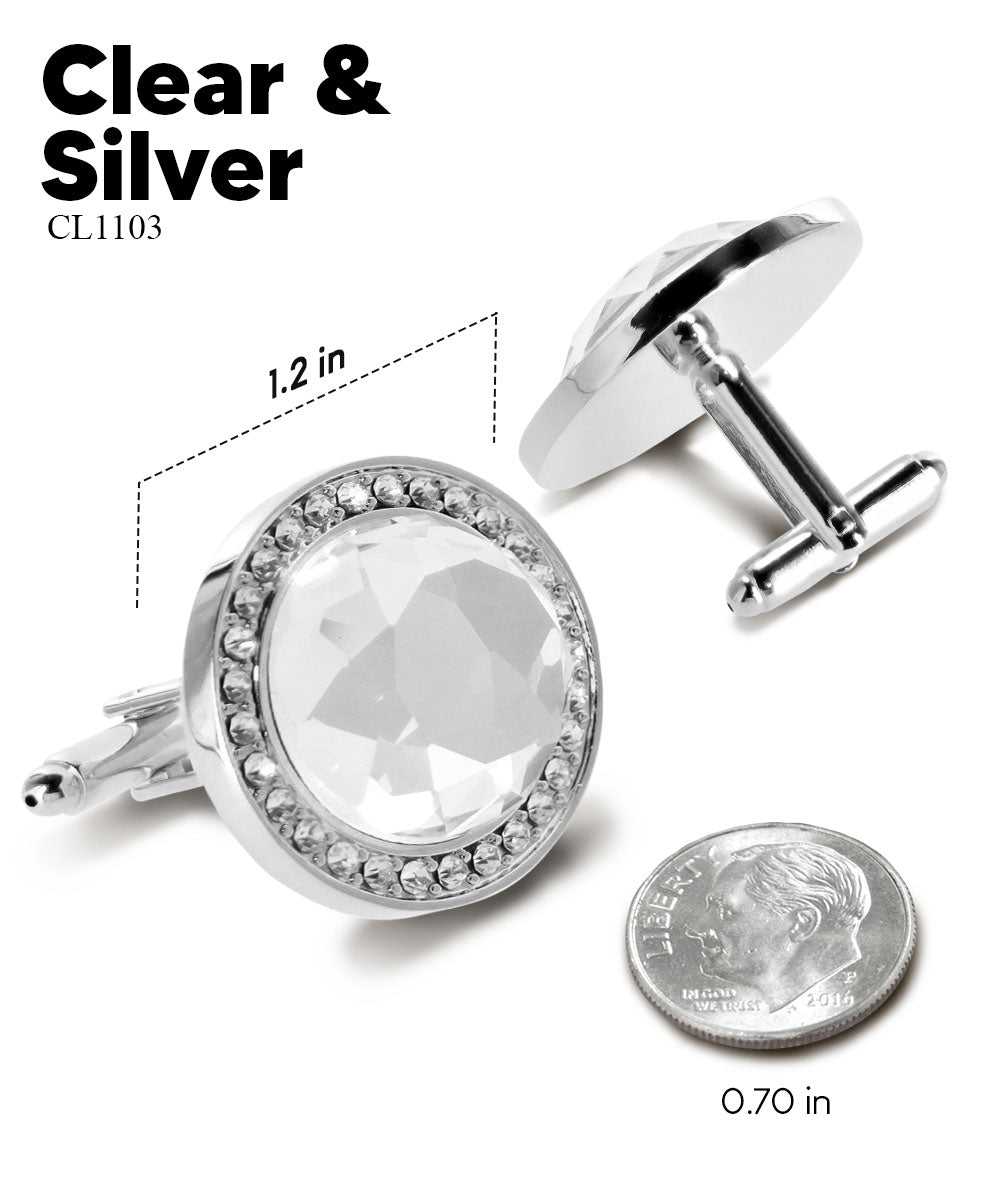 Vittorio Vico Discus Crystal Colorstone Bling Cufflinks: CL11XX Series - Clear and Silver - Cufflinks - Vittorio Vico