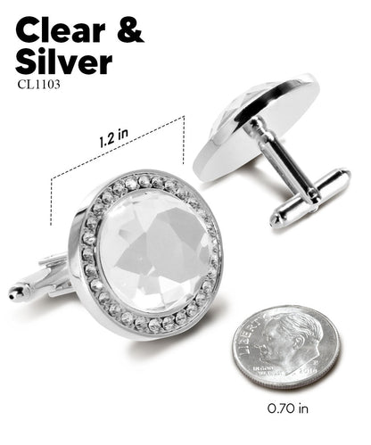 Vittorio Vico Discus Crystal Colorstone Bling Cufflinks: CL11XX Series - Clear and Silver - Cufflinks - Vittorio Vico
