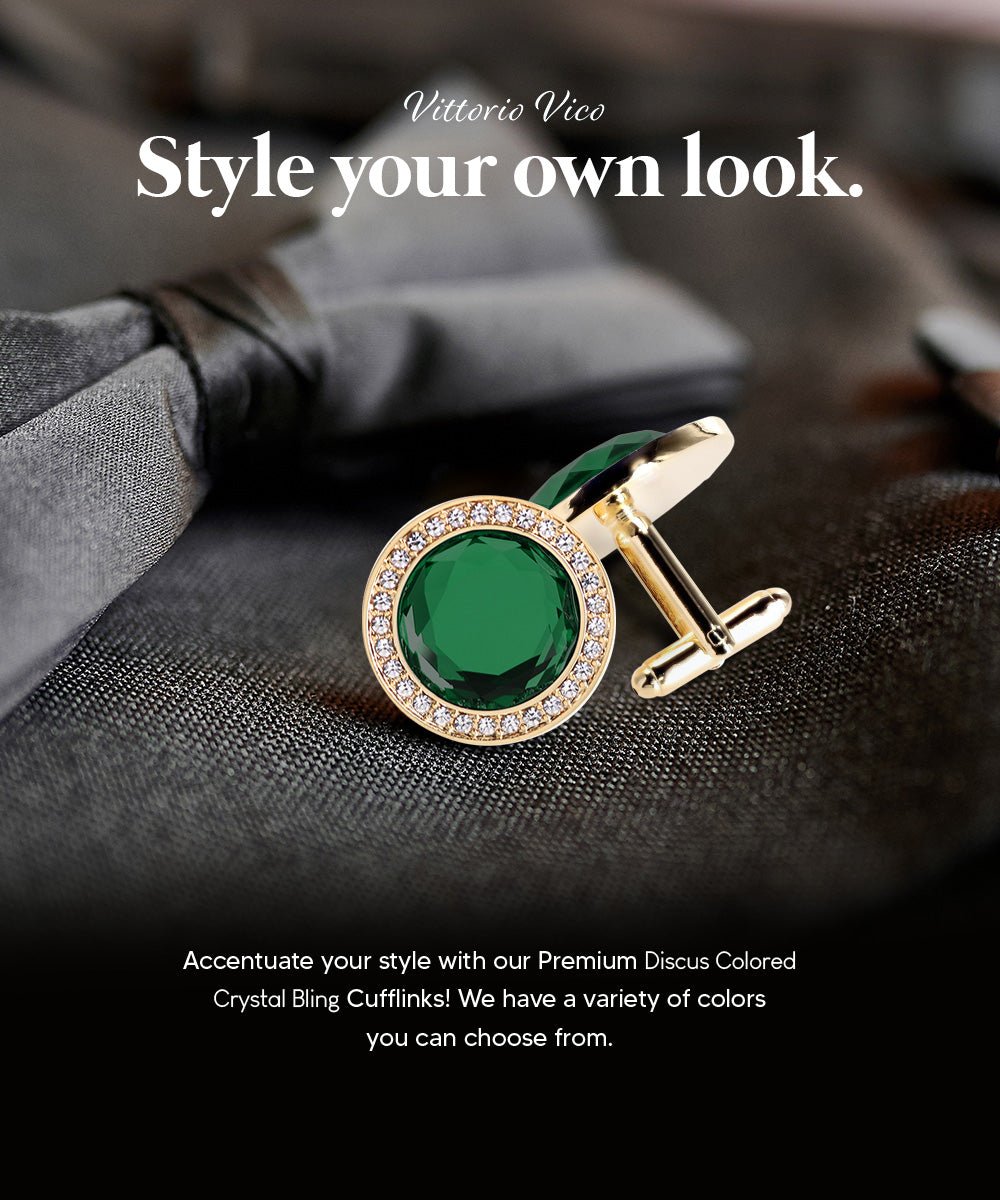 Vittorio Vico Discus Crystal Colorstone Bling Cufflinks: CL11XX Series - Black and Gold - Cufflinks - Vittorio Vico