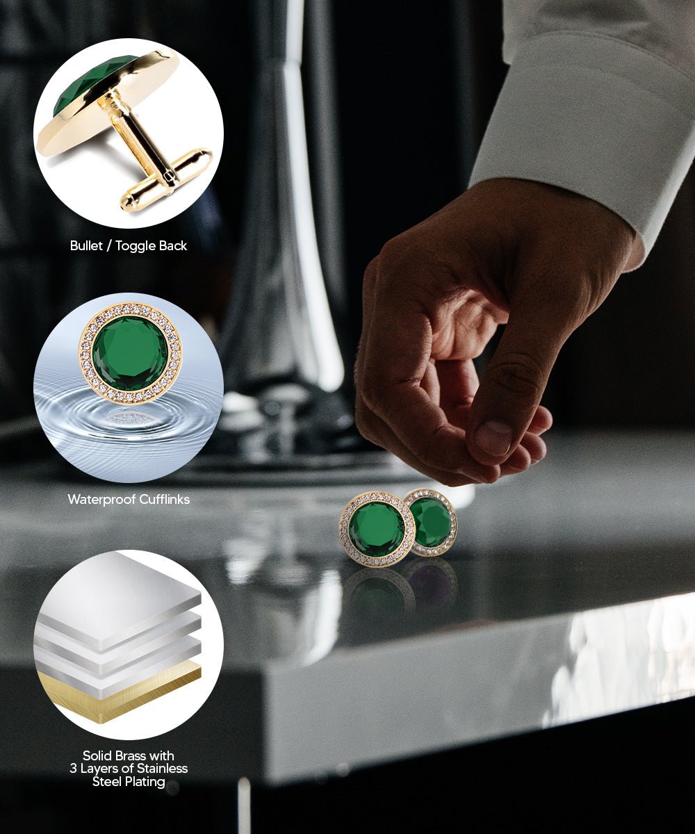 Vittorio Vico Discus Crystal Colorstone Bling Cufflinks: CL11XX Series - Black and Gold - Cufflinks - Vittorio Vico