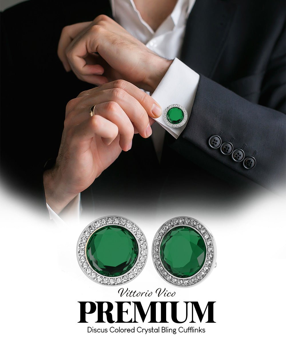 Vittorio Vico Discus Crystal Colorstone Bling Cufflinks: CL11XX Series - Black and Gold - Cufflinks - Vittorio Vico