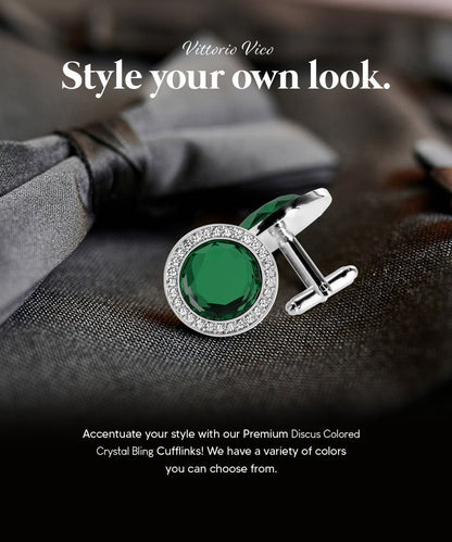 Vittorio Vico Discus Crystal Colorstone Bling Cufflinks: CL11XX Series - Black and Gold - Cufflinks - Vittorio Vico