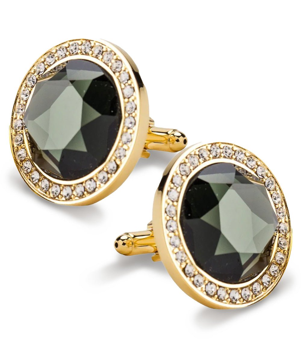 Vittorio Vico Discus Crystal Colorstone Bling Cufflinks: CL11XX Series - Olive Green and Gold - Cufflinks - Vittorio Vico