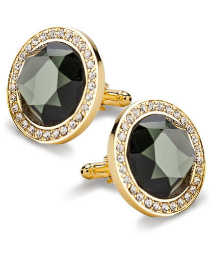 Vittorio Vico Discus Crystal Colorstone Bling Cufflinks: CL11XX Series - Olive Green and Gold - Cufflinks - Vittorio Vico