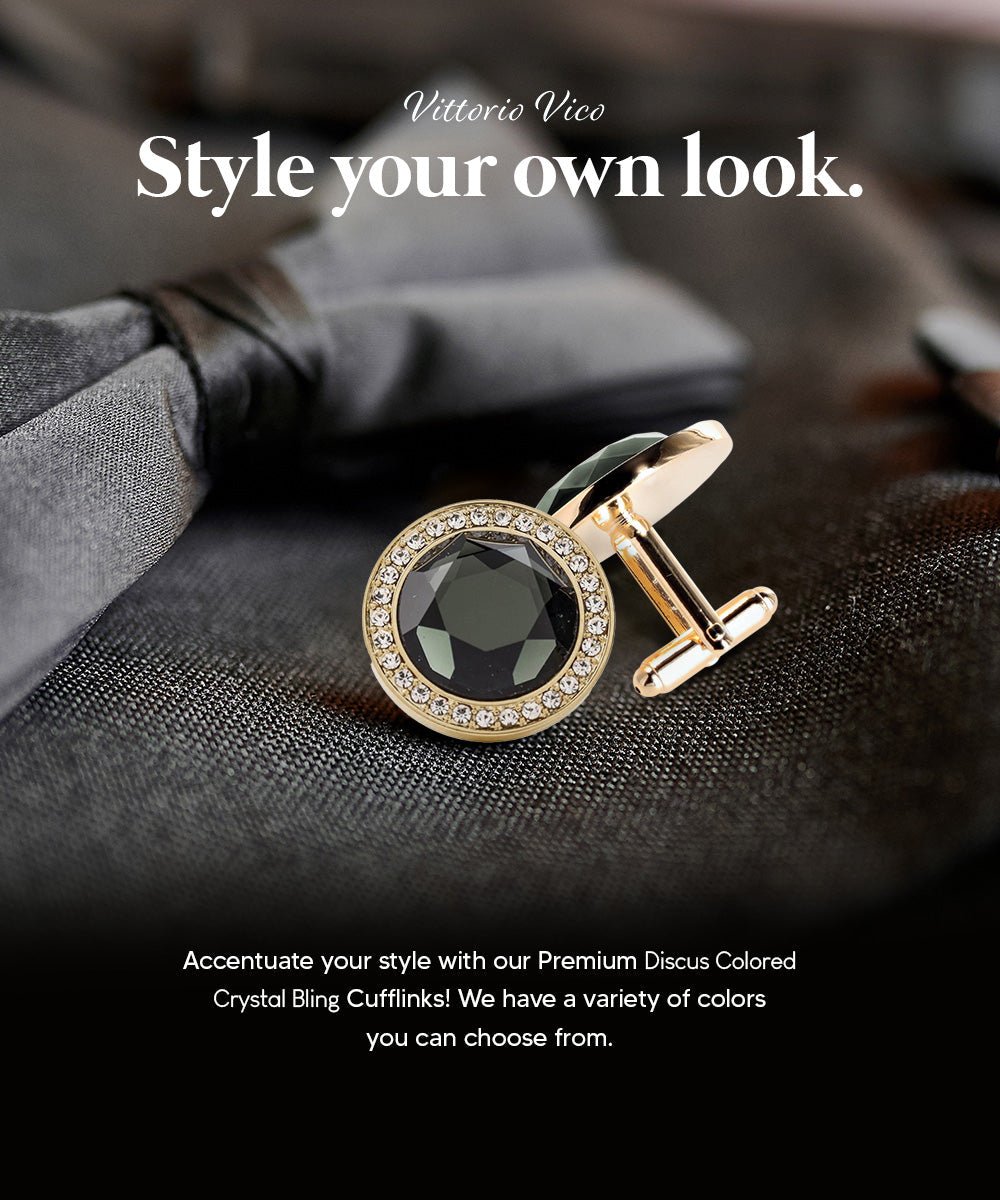 Vittorio Vico Discus Crystal Colorstone Bling Cufflinks: CL11XX Series - Olive Green and Gold - Cufflinks - Vittorio Vico