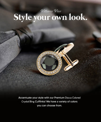 Vittorio Vico Discus Crystal Colorstone Bling Cufflinks: CL11XX Series - Olive Green and Gold - Cufflinks - Vittorio Vico