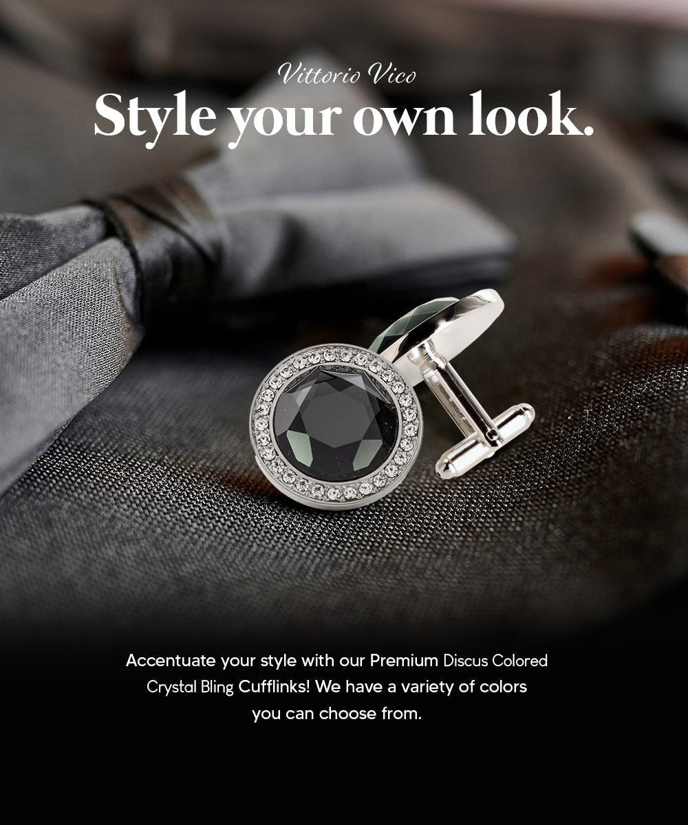 Vittorio Vico Discus Crystal Colorstone Bling Cufflinks: CL11XX Series - Olive Green and Silver - Cufflinks - Vittorio Vico