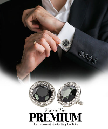 Vittorio Vico Discus Crystal Colorstone Bling Cufflinks: CL11XX Series - Olive Green and Silver - Cufflinks - Vittorio Vico