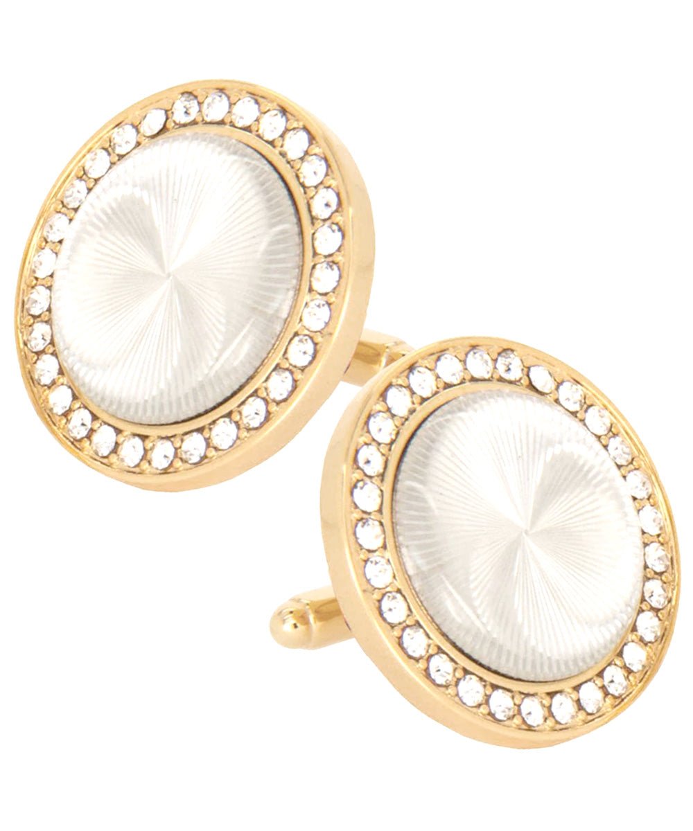 Vittorio Vico Discus Crystal Colorstone Bling Cufflinks: CL11XX Series - Pearl and Gold - Cufflinks - Vittorio Vico
