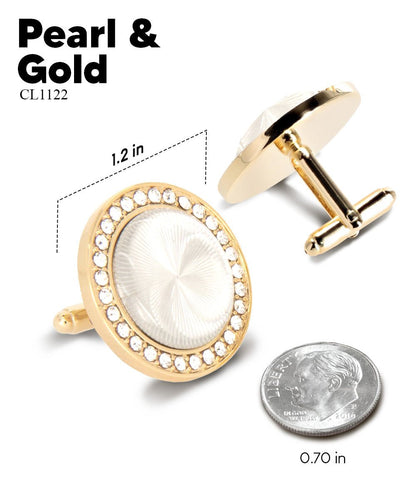 Vittorio Vico Discus Crystal Colorstone Bling Cufflinks: CL11XX Series - Pearl and Gold - Cufflinks - Vittorio Vico