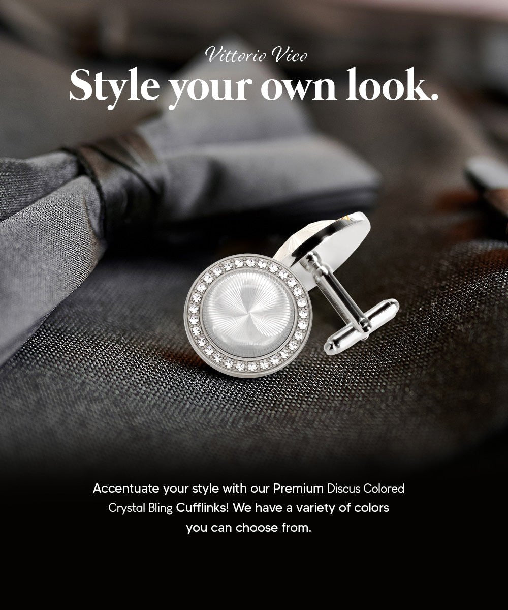 Vittorio Vico Discus Crystal Colorstone Bling Cufflinks: CL11XX Series - Pearl and Silver - Cufflinks - Vittorio Vico