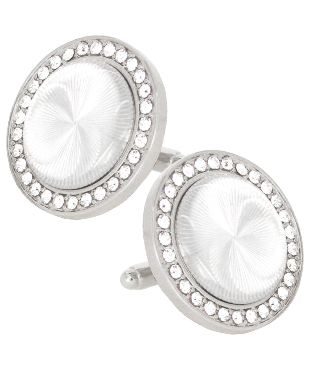 Vittorio Vico Discus Crystal Colorstone Bling Cufflinks: CL11XX Series - Pearl and Silver - Cufflinks - Vittorio Vico