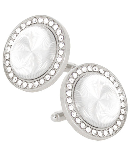 Vittorio Vico Discus Crystal Colorstone Bling Cufflinks: CL11XX Series - Pearl and Silver - Cufflinks - Vittorio Vico