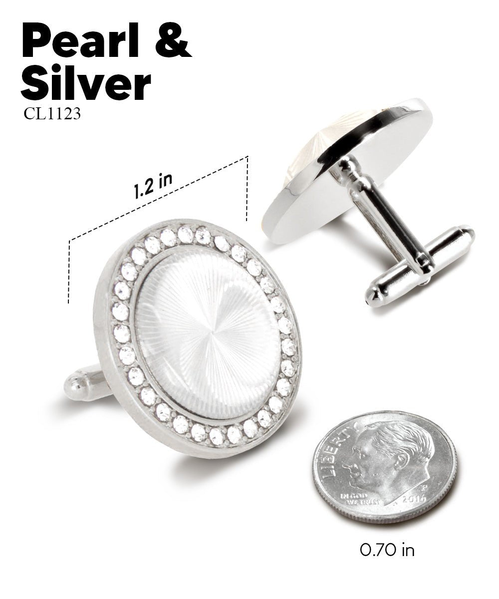 Vittorio Vico Discus Crystal Colorstone Bling Cufflinks: CL11XX Series - Pearl and Silver - Cufflinks - Vittorio Vico