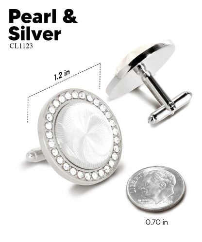 Vittorio Vico Discus Crystal Colorstone Bling Cufflinks: CL11XX Series - Pearl and Silver - Cufflinks - Vittorio Vico