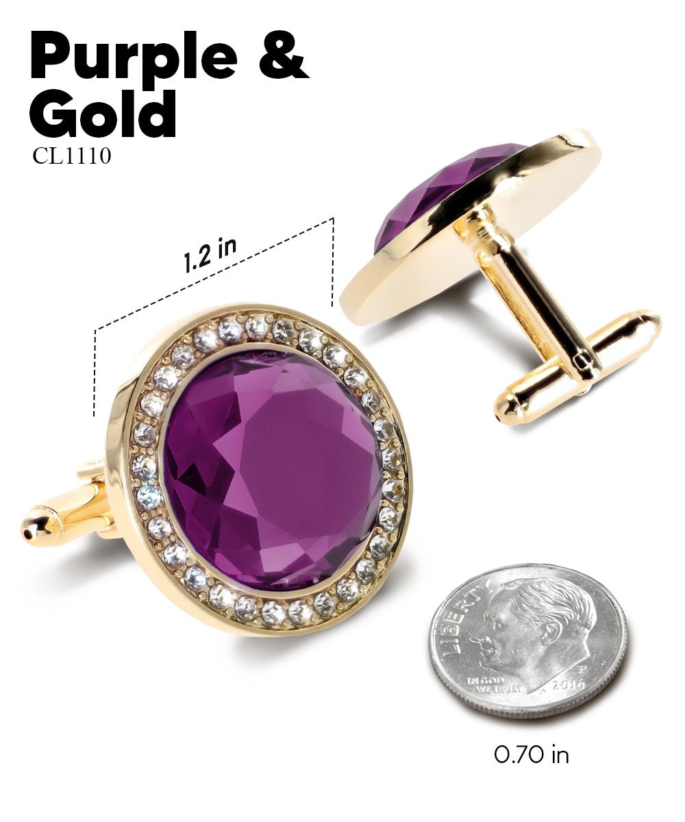 Vittorio Vico Discus Crystal Colorstone Bling Cufflinks: CL11XX Series - Purple and Gold - Cufflinks - Vittorio Vico