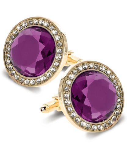 Vittorio Vico Discus Crystal Colorstone Bling Cufflinks: CL11XX Series - Purple and Gold - Cufflinks - Vittorio Vico