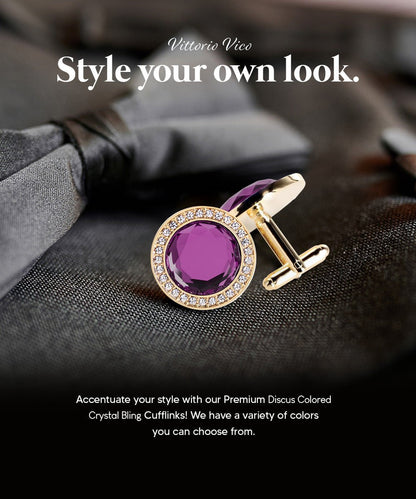 Vittorio Vico Discus Crystal Colorstone Bling Cufflinks: CL11XX Series - Purple and Gold - Cufflinks - Vittorio Vico