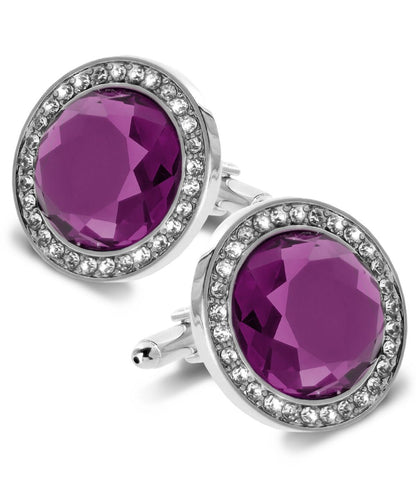 Vittorio Vico Discus Crystal Colorstone Bling Cufflinks: CL11XX Series - Purple and Silver - Cufflinks - Vittorio Vico
