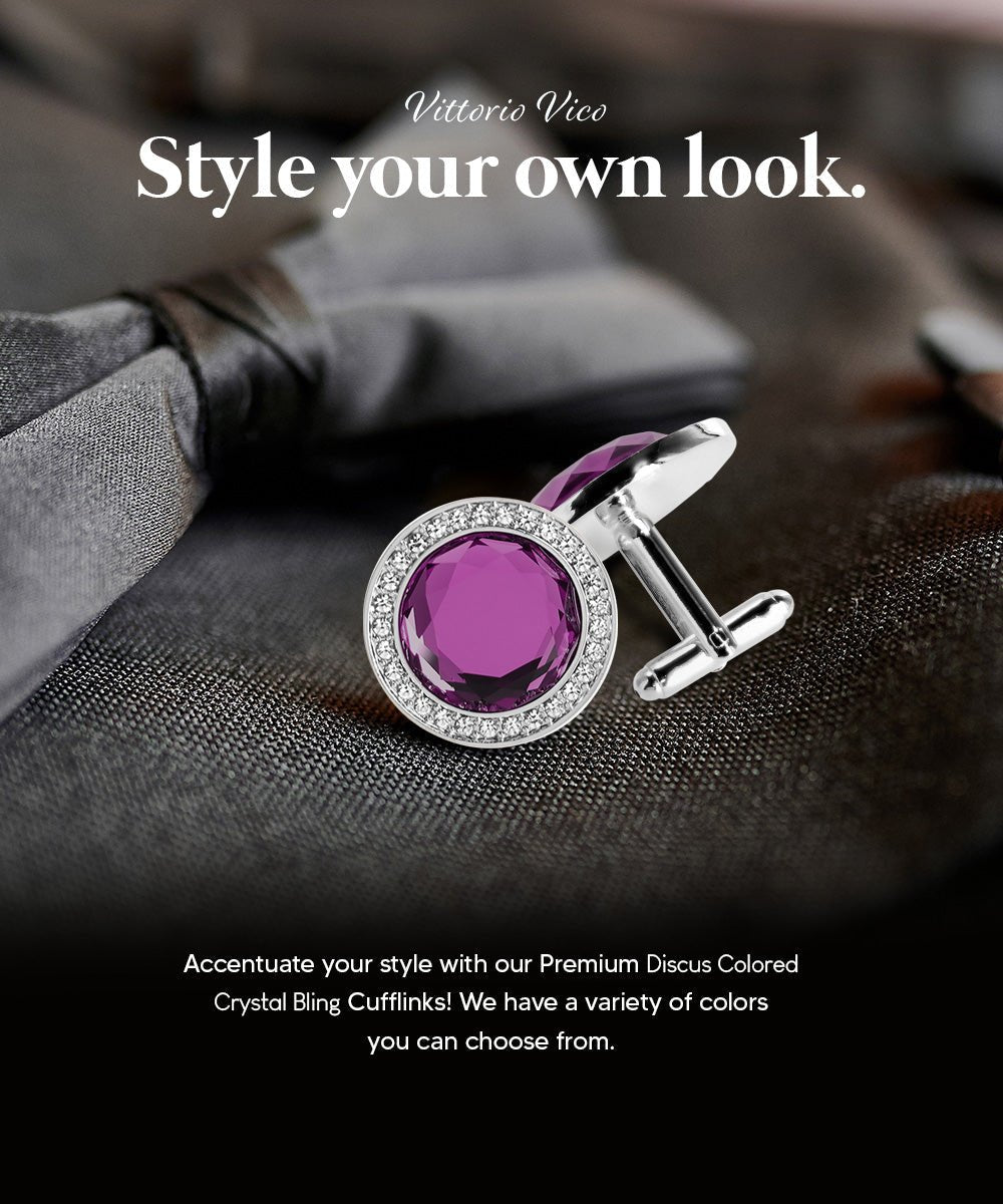 Vittorio Vico Discus Crystal Colorstone Bling Cufflinks: CL11XX Series - Black and Gold - Cufflinks - Vittorio Vico