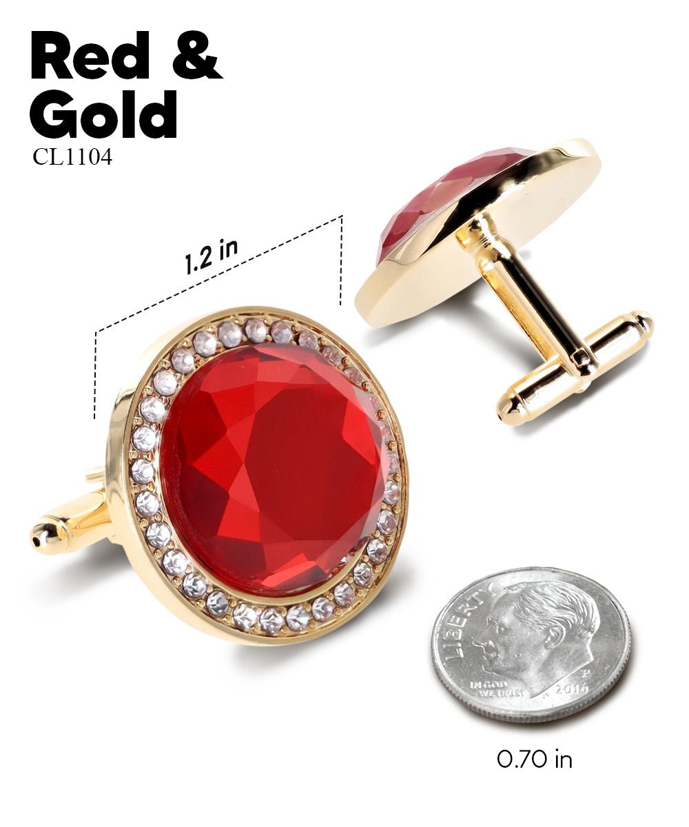 Vittorio Vico Discus Crystal Colorstone Bling Cufflinks: CL11XX Series - Red and Gold - Cufflinks - Vittorio Vico