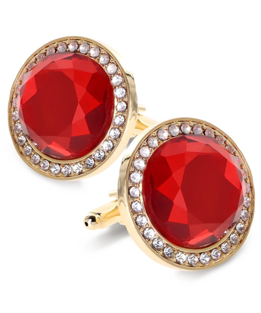 Vittorio Vico Discus Crystal Colorstone Bling Cufflinks: CL11XX Series - Red and Gold - Cufflinks - Vittorio Vico