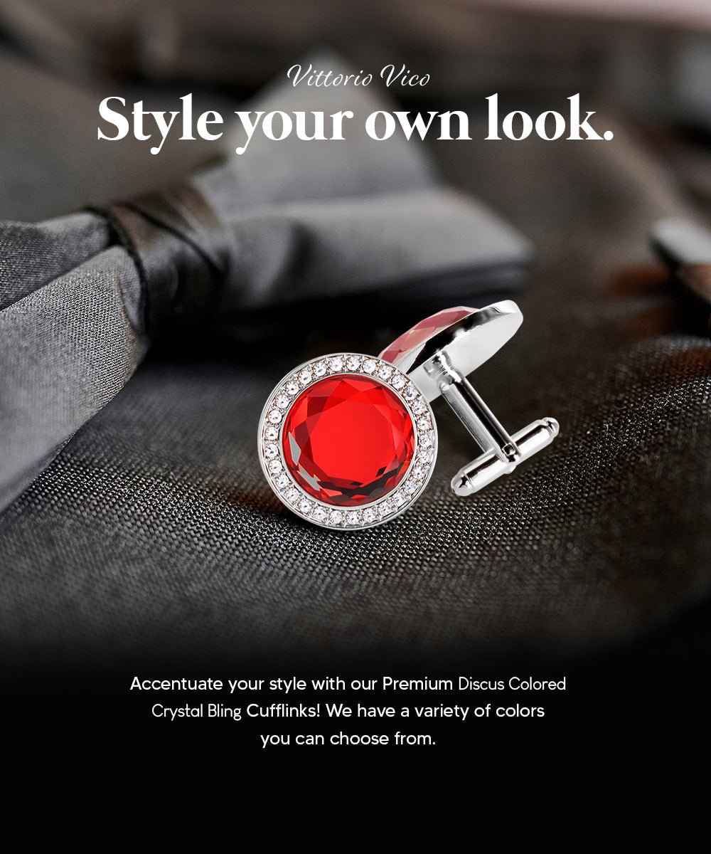 Vittorio Vico Discus Crystal Colorstone Bling Cufflinks: CL11XX Series - Red and Silver - Cufflinks - Vittorio Vico