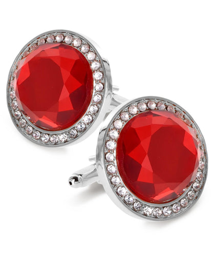 Vittorio Vico Discus Crystal Colorstone Bling Cufflinks: CL11XX Series - Red and Silver - Cufflinks - Vittorio Vico
