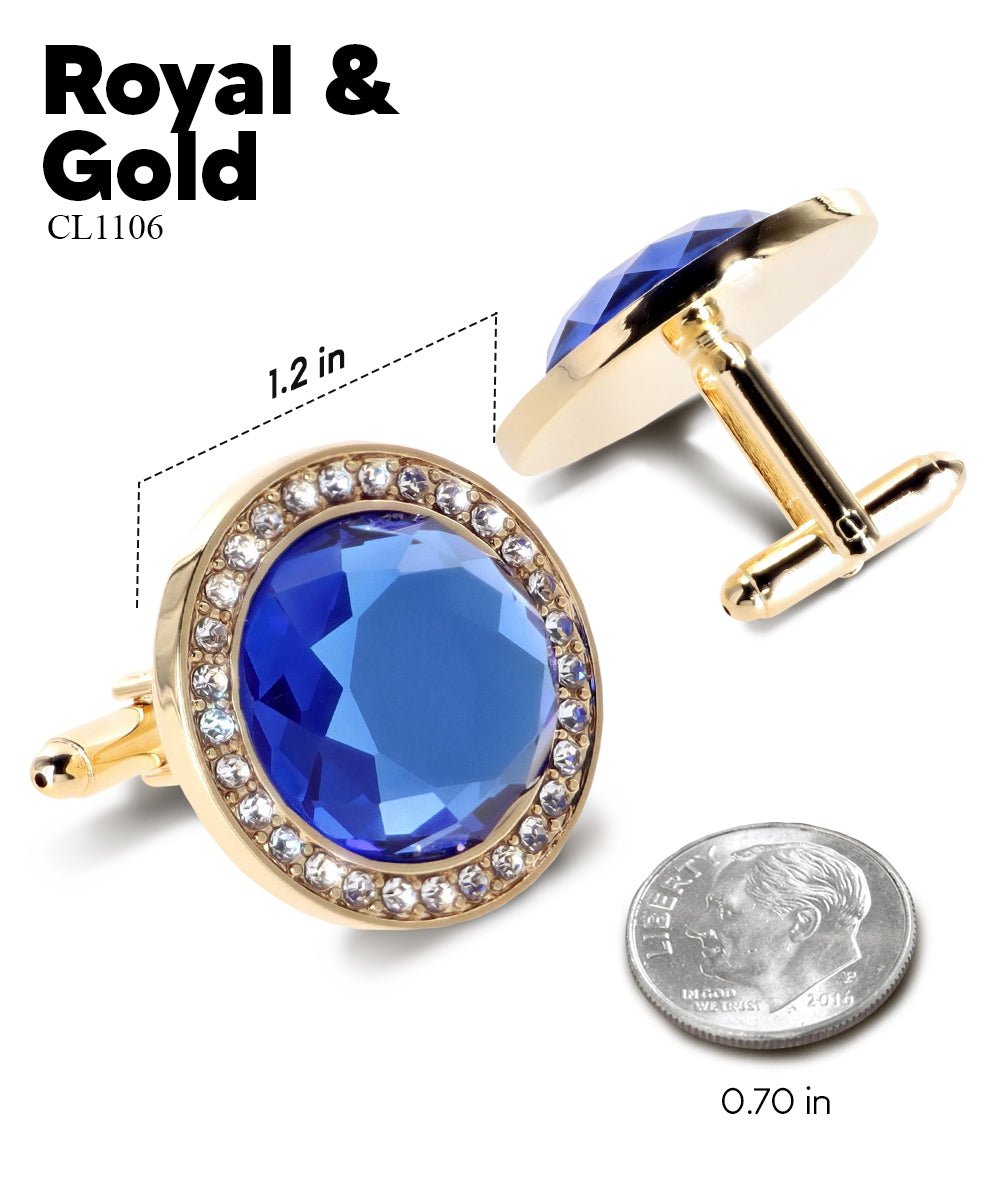 Vittorio Vico Discus Crystal Colorstone Bling Cufflinks: CL11XX Series - Royal Blue and Gold - Cufflinks - Vittorio Vico