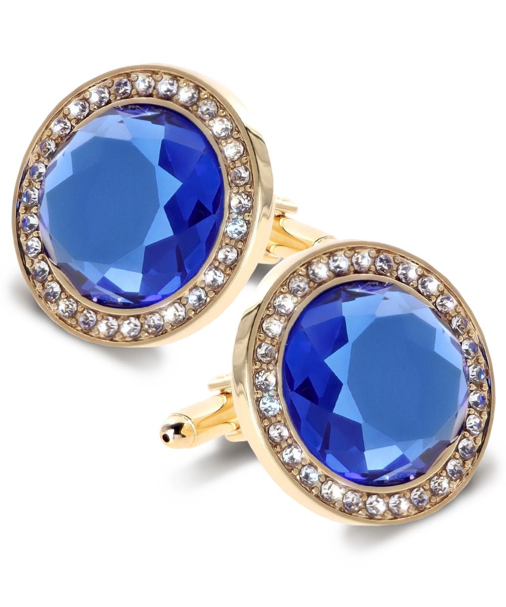 Vittorio Vico Discus Crystal Colorstone Bling Cufflinks: CL11XX Series - Royal Blue and Gold - Cufflinks - Vittorio Vico