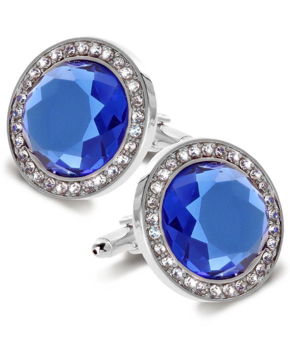 Vittorio Vico Discus Crystal Colorstone Bling Cufflinks: CL11XX Series - Royal Blue and Silver - Cufflinks - Vittorio Vico
