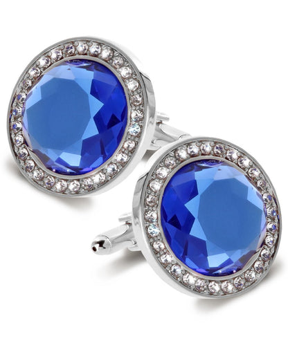 Vittorio Vico Discus Crystal Colorstone Bling Cufflinks: CL11XX Series - Royal Blue and Silver - Cufflinks - Vittorio Vico