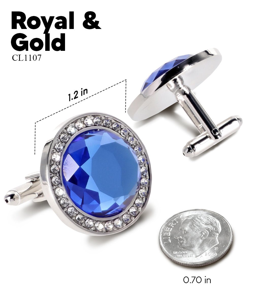Vittorio Vico Discus Crystal Colorstone Bling Cufflinks: CL11XX Series - Royal Blue and Silver - Cufflinks - Vittorio Vico