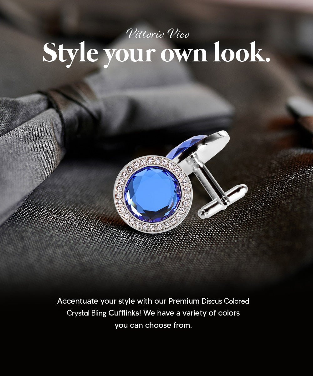 Vittorio Vico Discus Crystal Colorstone Bling Cufflinks: CL11XX Series - Royal Blue and Silver - Cufflinks - Vittorio Vico