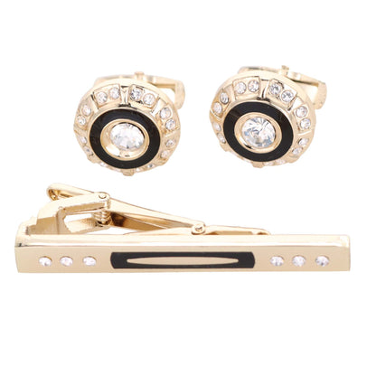 Vittorio Vico Gold Rhinestone Cufflinks & Tie Bar Set in Gift Box - CR-035 - Cufflink & Tiebar Set - Vittorio Vico