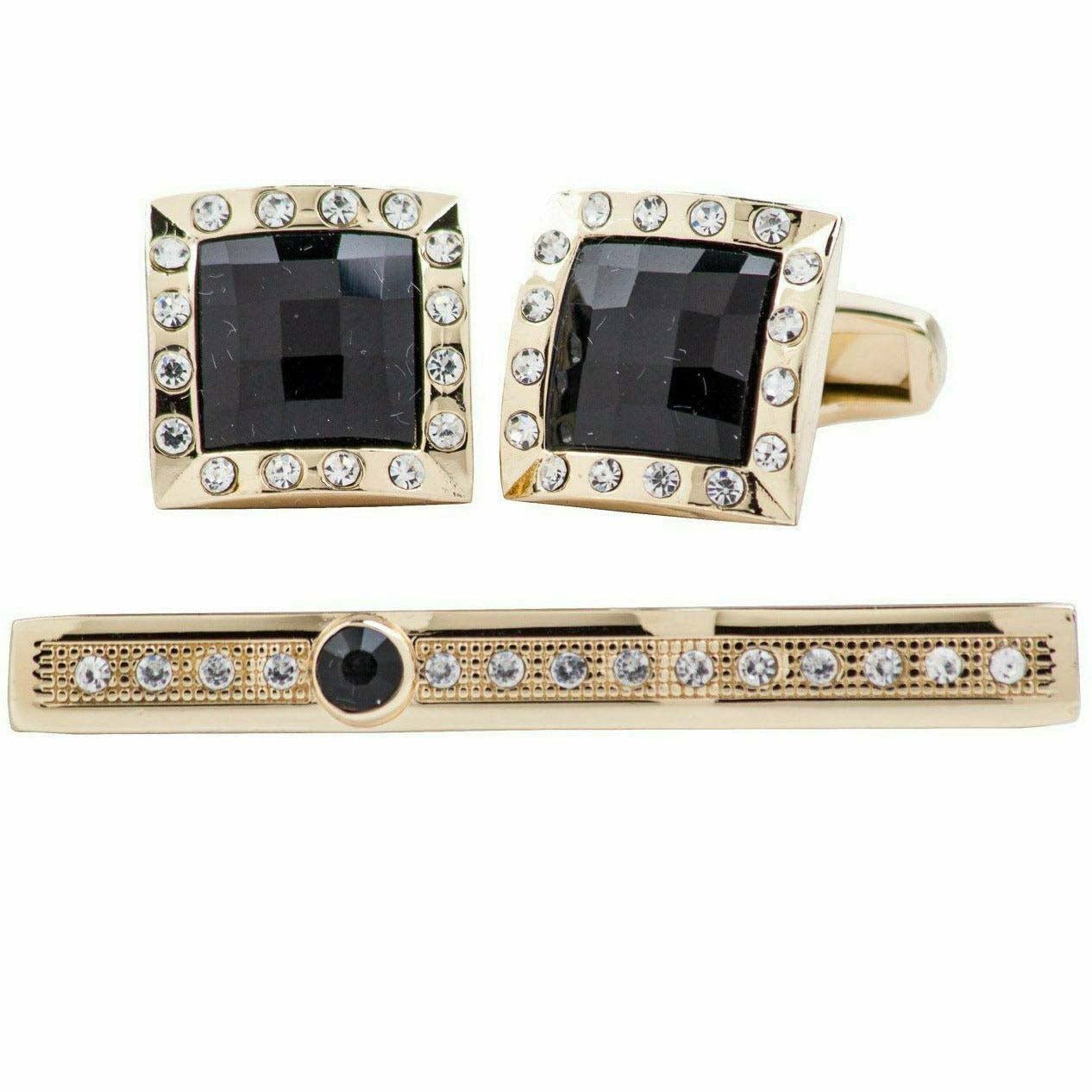 Vittorio Vico Gold Rhinestone Cufflinks & Tie Bar Set in Gift Box - CR-037 - Cufflink & Tiebar Set - Vittorio Vico
