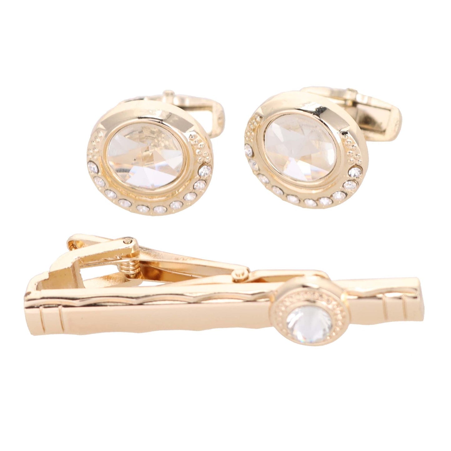 Vittorio Vico Gold Rhinestone Cufflinks & Tie Bar Set in Gift Box - CR-042 - Cufflink & Tiebar Set - Vittorio Vico