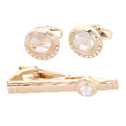 Vittorio Vico Gold Rhinestone Cufflinks & Tie Bar Set in Gift Box - CR-042 - Cufflink & Tiebar Set - Vittorio Vico