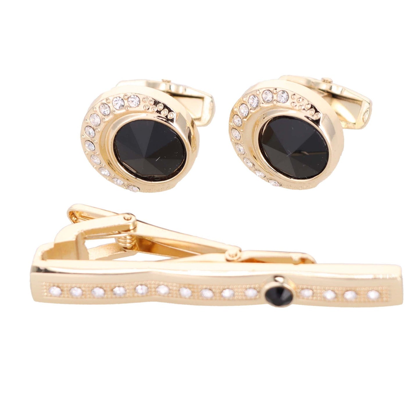 Vittorio Vico Gold Rhinestone Cufflinks & Tie Bar Set in Gift Box - CR-044 - Cufflink & Tiebar Set - Vittorio Vico