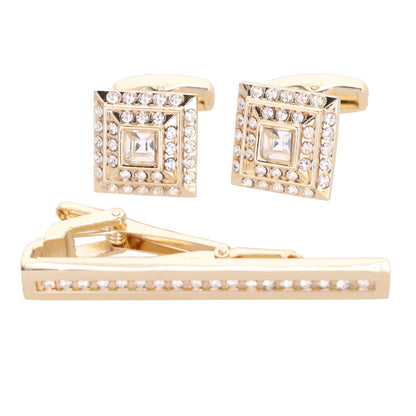 Vittorio Vico Gold Rhinestone Cufflinks & Tie Bar Set in Gift Box - CR-048 - Cufflink & Tiebar Set - Vittorio Vico