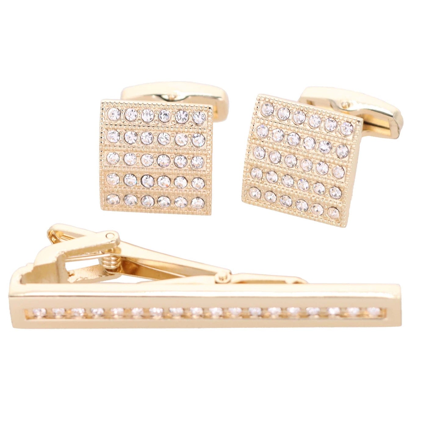 Vittorio Vico Gold Rhinestone Cufflinks & Tie Bar Set in Gift Box - CR-050 - Cufflink & Tiebar Set - Vittorio Vico