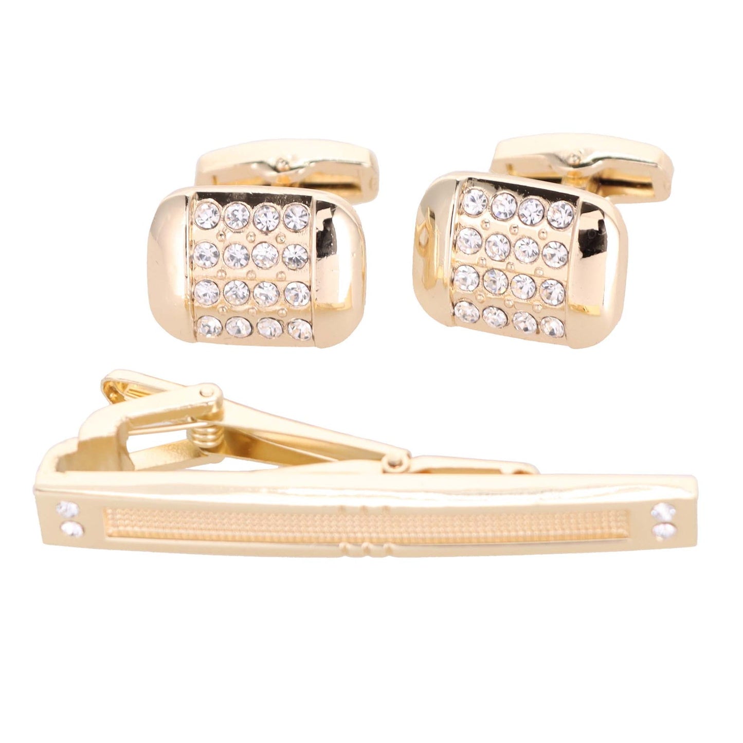 Vittorio Vico Gold Rhinestone Cufflinks & Tie Bar Set in Gift Box - CR-053 - Cufflink & Tiebar Set - Vittorio Vico