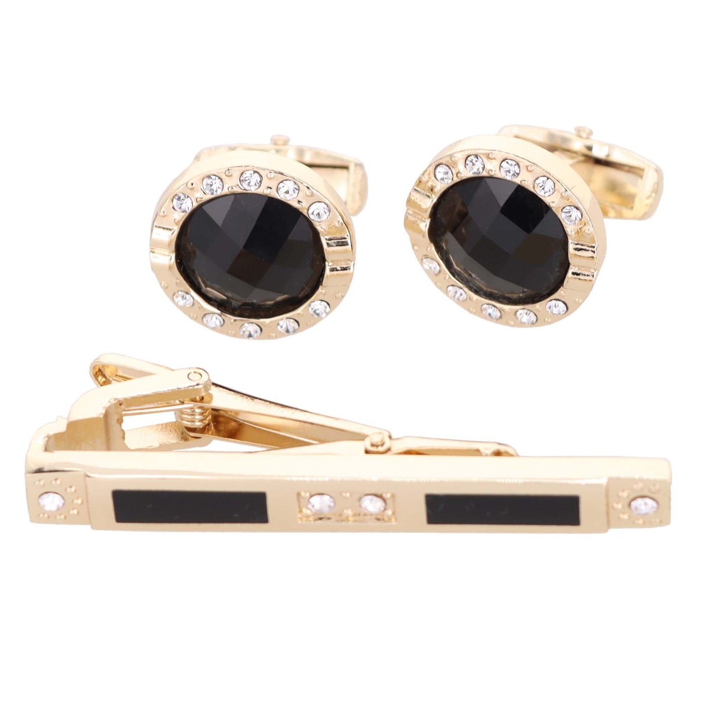 Vittorio Vico Gold Rhinestone Cufflinks & Tie Bar Set in Gift Box - CR-056 - Cufflink & Tiebar Set - Vittorio Vico