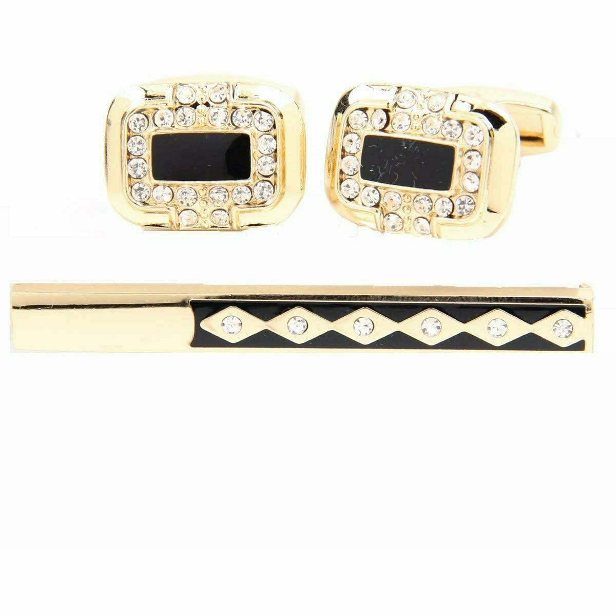 Vittorio Vico Gold Rhinestone Cufflinks & Tie Bar Set in Gift Box - CR-057 - Cufflink & Tiebar Set - Vittorio Vico
