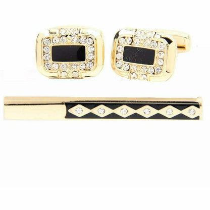 Vittorio Vico Gold Rhinestone Cufflinks & Tie Bar Set in Gift Box - CR-057 - Cufflink & Tiebar Set - Vittorio Vico